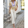 image:imageCicy Bell Womens Floral Short Puff Sleeve Tops V Neck Patchwork Boho Summer Vacation Casual BlousesKhaki