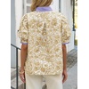 image:imageCicy Bell Womens Floral Short Puff Sleeve Tops V Neck Patchwork Boho Summer Vacation Casual BlousesKhaki