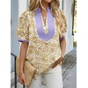 image:imageCicy Bell Womens Floral Short Puff Sleeve Tops V Neck Patchwork Boho Summer Vacation Casual BlousesKhaki