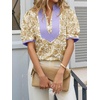 image:imageCicy Bell Womens Floral Short Puff Sleeve Tops V Neck Patchwork Boho Summer Vacation Casual BlousesKhaki
