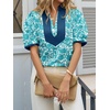 image:imageCicy Bell Womens Floral Short Puff Sleeve Tops V Neck Patchwork Boho Summer Vacation Casual BlousesLake Blue