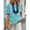 image:imageCicy Bell Womens Floral Short Puff Sleeve Tops V Neck Patchwork Boho Summer Vacation Casual BlousesLake Blue