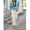 image:imageCicy Bell Womens Floral Short Puff Sleeve Tops V Neck Patchwork Boho Summer Vacation Casual BlousesLake Blue
