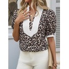 image:imageCicy Bell Womens Floral Short Puff Sleeve Tops V Neck Patchwork Boho Summer Vacation Casual BlousesLeopard