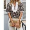 image:imageCicy Bell Womens Floral Short Puff Sleeve Tops V Neck Patchwork Boho Summer Vacation Casual BlousesLeopard