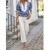 image:imageCicy Bell Womens Floral Short Puff Sleeve Tops V Neck Patchwork Boho Summer Vacation Casual BlousesNavy