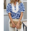 image:imageCicy Bell Womens Floral Short Puff Sleeve Tops V Neck Patchwork Boho Summer Vacation Casual BlousesNavy