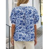 image:imageCicy Bell Womens Floral Short Puff Sleeve Tops V Neck Patchwork Boho Summer Vacation Casual BlousesNavy