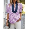 image:imageCicy Bell Womens Floral Short Puff Sleeve Tops V Neck Patchwork Boho Summer Vacation Casual BlousesPurple