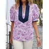 image:imageCicy Bell Womens Floral Short Puff Sleeve Tops V Neck Patchwork Boho Summer Vacation Casual BlousesPurple