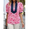 image:imageCicy Bell Womens Floral Short Puff Sleeve Tops V Neck Patchwork Boho Summer Vacation Casual BlousesRose Red