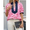 image:imageCicy Bell Womens Floral Short Puff Sleeve Tops V Neck Patchwork Boho Summer Vacation Casual BlousesRose Red