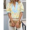 image:imageCicy Bell Womens Floral Short Puff Sleeve Tops V Neck Patchwork Boho Summer Vacation Casual BlousesYellow