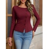 image:imageCicy Bell Womens Long Sleeve Asymmetrical Tops Button Down Ribbed Fitted Cropped Shirts Trendy Fall Blouses Wine