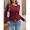 image:imageCicy Bell Womens Long Sleeve Asymmetrical Tops Button Down Ribbed Fitted Cropped Shirts Trendy Fall Blouses Wine