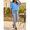 image:imageCicy Bell Womens Puff Short Sleeve Blouses Summer Casual Dressy V Neck Contrast Stitch Tops Loose Fit ShirtsSky Blue