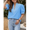 image:imageCicy Bell Womens Puff Short Sleeve Blouses Summer Casual Dressy V Neck Contrast Stitch Tops Loose Fit ShirtsSky Blue