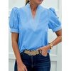 image:imageCicy Bell Womens Puff Short Sleeve Blouses Summer Casual Dressy V Neck Contrast Stitch Tops Loose Fit ShirtsSky Blue