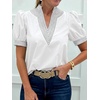 image:imageCicy Bell Womens Puff Short Sleeve Blouses Summer Casual Dressy V Neck Contrast Stitch Tops Loose Fit ShirtsWhite