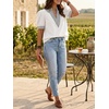 image:imageCicy Bell Womens Puff Short Sleeve Blouses Summer Casual Dressy V Neck Contrast Stitch Tops Loose Fit ShirtsWhite