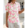 image:imageCicy Bell Womens Puff Short Sleeve Button Down Shirts Summer Casual Collared V Neck Blouse Linen Loose Fit Work TopsFloral Bright Pink