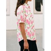 image:imageCicy Bell Womens Puff Short Sleeve Button Down Shirts Summer Casual Collared V Neck Blouse Linen Loose Fit Work TopsFloral Bright Pink