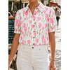 image:imageCicy Bell Womens Puff Short Sleeve Button Down Shirts Summer Casual Collared V Neck Blouse Linen Loose Fit Work TopsFloral Bright Pink