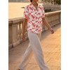 image:imageCicy Bell Womens Puff Short Sleeve Button Down Shirts Summer Casual Collared V Neck Blouse Linen Loose Fit Work TopsFloral Red