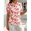 image:imageCicy Bell Womens Puff Short Sleeve Button Down Shirts Summer Casual Collared V Neck Blouse Linen Loose Fit Work TopsFloral Red