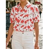 image:imageCicy Bell Womens Puff Short Sleeve Button Down Shirts Summer Casual Collared V Neck Blouse Linen Loose Fit Work TopsFloral Red