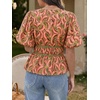 image:imageCicy Bell Womens Puff Sleeve Tie Front Tops Summer Babydoll Peplum V Neck Blouse Casual Dressy Pleated Floral Print ShirtsBeanpaste Color