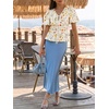 image:imageCicy Bell Womens Puff Sleeve Tie Front Tops Summer Babydoll Peplum V Neck Blouse Casual Dressy Pleated Floral Print ShirtsBeige