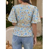 image:imageCicy Bell Womens Puff Sleeve Tie Front Tops Summer Babydoll Peplum V Neck Blouse Casual Dressy Pleated Floral Print ShirtsBrown