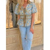 image:imageCicy Bell Womens Puff Sleeve Tie Front Tops Summer Babydoll Peplum V Neck Blouse Casual Dressy Pleated Floral Print ShirtsBrown