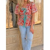 image:imageCicy Bell Womens Puff Sleeve Tie Front Tops Summer Babydoll Peplum V Neck Blouse Casual Dressy Pleated Floral Print ShirtsFloral Color