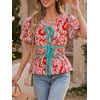 image:imageCicy Bell Womens Puff Sleeve Tie Front Tops Summer Babydoll Peplum V Neck Blouse Casual Dressy Pleated Floral Print ShirtsFloral Color
