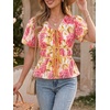 image:imageCicy Bell Womens Puff Sleeve Tie Front Tops Summer Babydoll Peplum V Neck Blouse Casual Dressy Pleated Floral Print ShirtsFlower
