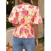 image:imageCicy Bell Womens Puff Sleeve Tie Front Tops Summer Babydoll Peplum V Neck Blouse Casual Dressy Pleated Floral Print ShirtsFlower