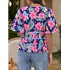image:imageCicy Bell Womens Puff Sleeve Tie Front Tops Summer Babydoll Peplum V Neck Blouse Casual Dressy Pleated Floral Print ShirtsNavy