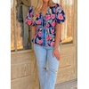 image:imageCicy Bell Womens Puff Sleeve Tie Front Tops Summer Babydoll Peplum V Neck Blouse Casual Dressy Pleated Floral Print ShirtsNavy