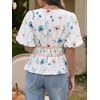 image:imageCicy Bell Womens Puff Sleeve Tie Front Tops Summer Babydoll Peplum V Neck Blouse Casual Dressy Pleated Floral Print ShirtsWhite