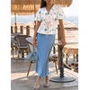 image:imageCicy Bell Womens Puff Sleeve Tie Front Tops Summer Babydoll Peplum V Neck Blouse Casual Dressy Pleated Floral Print ShirtsWhite