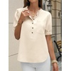 image:imageCicy Bell Womens Puff Sleeve Tops Button Down Shirts Summer Casual Collared V Neck Cotton BlouseBeige