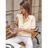 image:imageCicy Bell Womens Puff Sleeve Tops Button Down Shirts Summer Casual Collared V Neck Cotton BlouseBeige