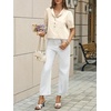 image:imageCicy Bell Womens Puff Sleeve Tops Button Down Shirts Summer Casual Collared V Neck Cotton BlouseBeige