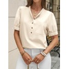 image:imageCicy Bell Womens Puff Sleeve Tops Button Down Shirts Summer Casual Collared V Neck Cotton BlouseBeige