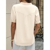 image:imageCicy Bell Womens Puff Sleeve Tops Button Down Shirts Summer Casual Collared V Neck Cotton BlouseBeige