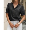 image:imageCicy Bell Womens Puff Sleeve Tops Button Down Shirts Summer Casual Collared V Neck Cotton BlouseBlack