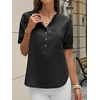 image:imageCicy Bell Womens Puff Sleeve Tops Button Down Shirts Summer Casual Collared V Neck Cotton BlouseBlack