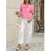 image:imageCicy Bell Womens Puff Sleeve Tops Button Down Shirts Summer Casual Collared V Neck Cotton BlouseBright Pink